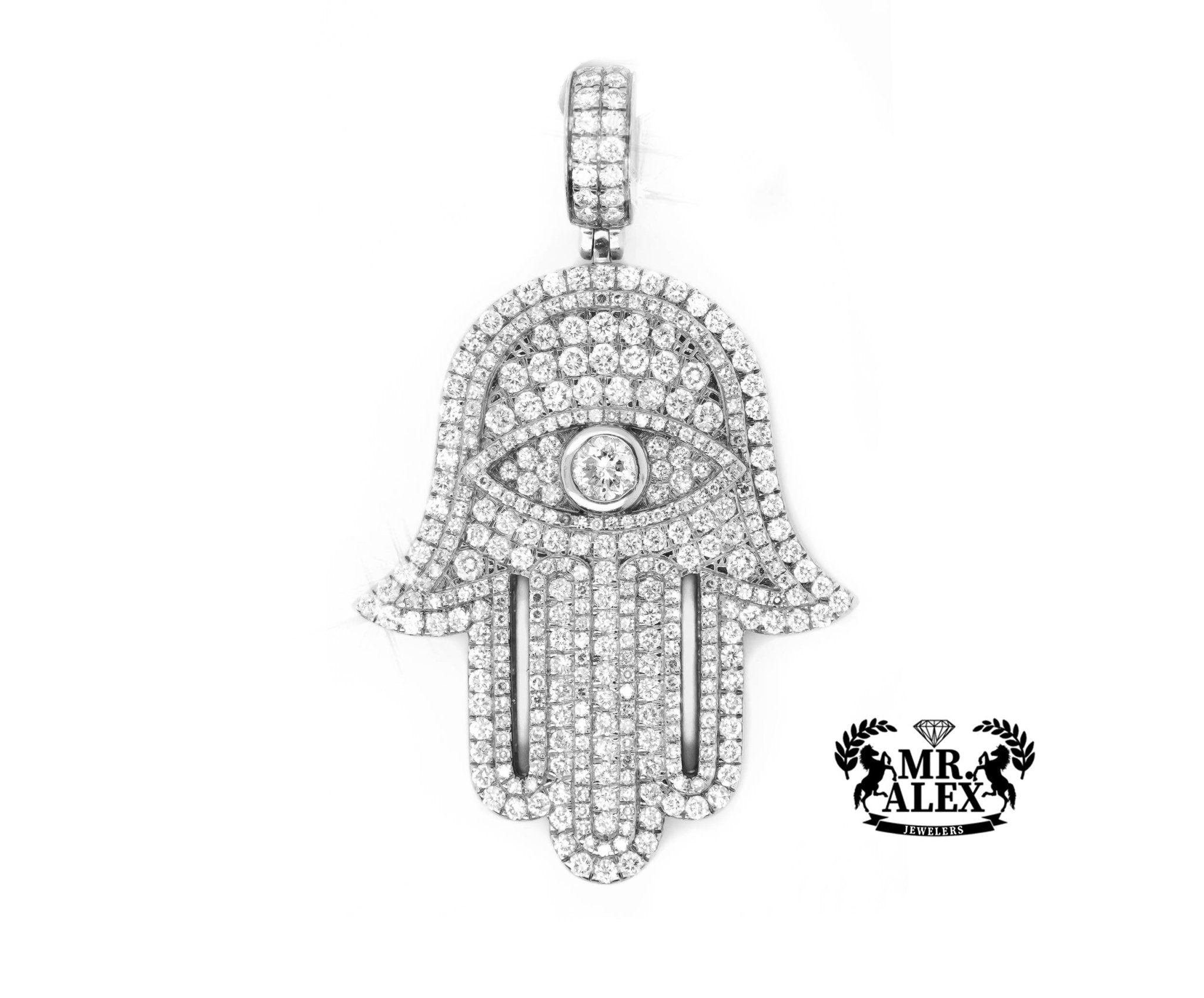 14K Gold Radiant Hamsa Hand Pendant with 4.75ct - Mr. Alex Jewelry