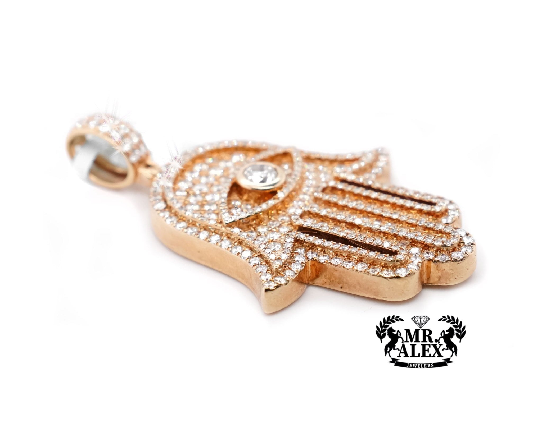 14K Gold Radiant Hamsa Hand Pendant with 4.75ct - Mr. Alex Jewelry