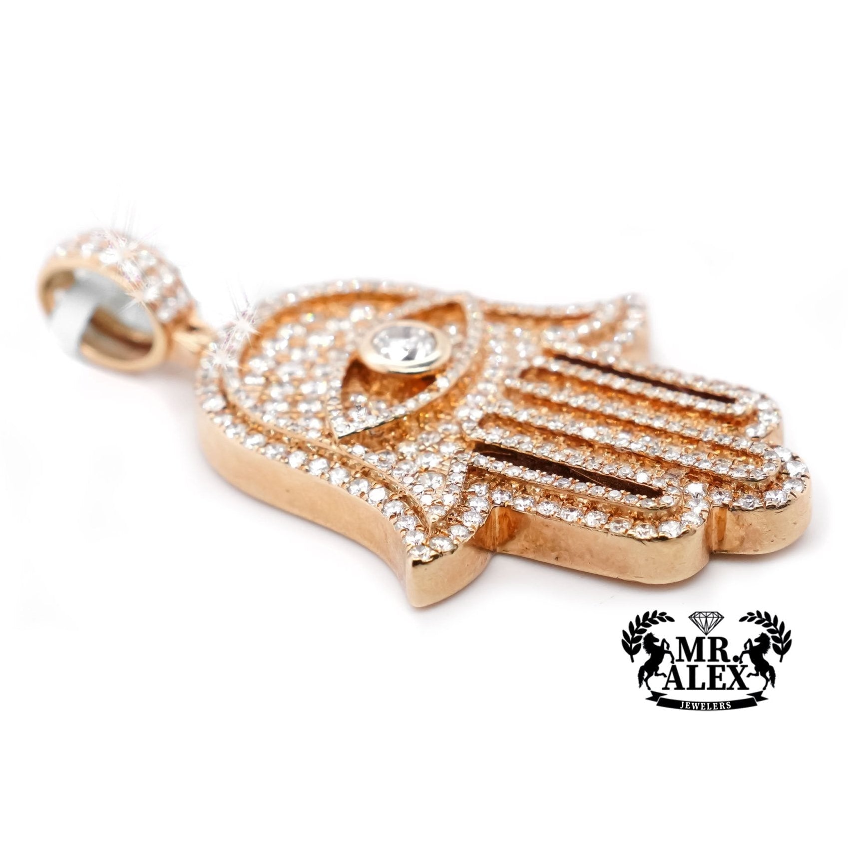 14K Gold Radiant Hamsa Hand Pendant with 4.75ct - Mr. Alex Jewelry