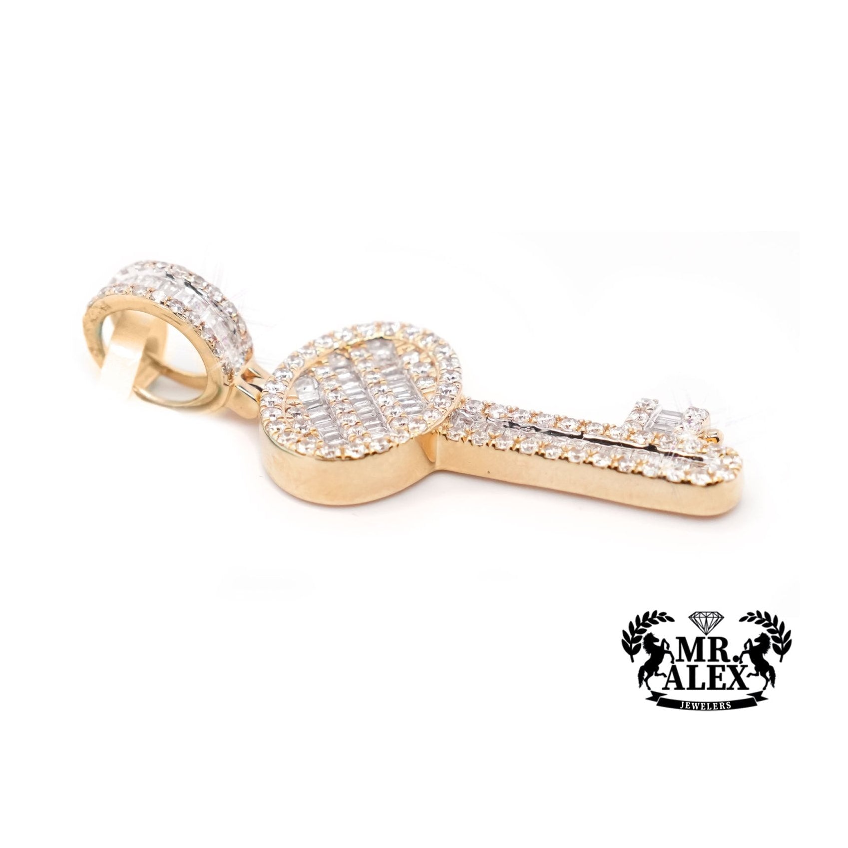 14K Gold Sleek Key Diamonds Pendant with 1.60ct - Mr. Alex Jewelry