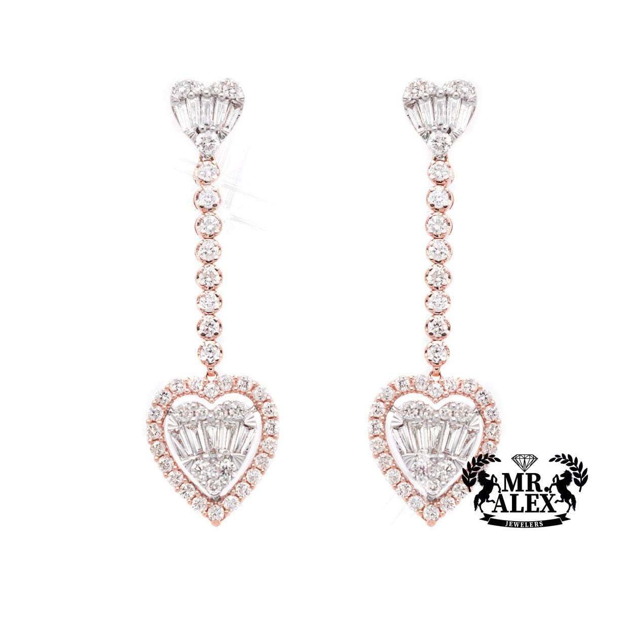 14K Halo Heart Drop Earrings 1.50CT - Mr. Alex Jewelry