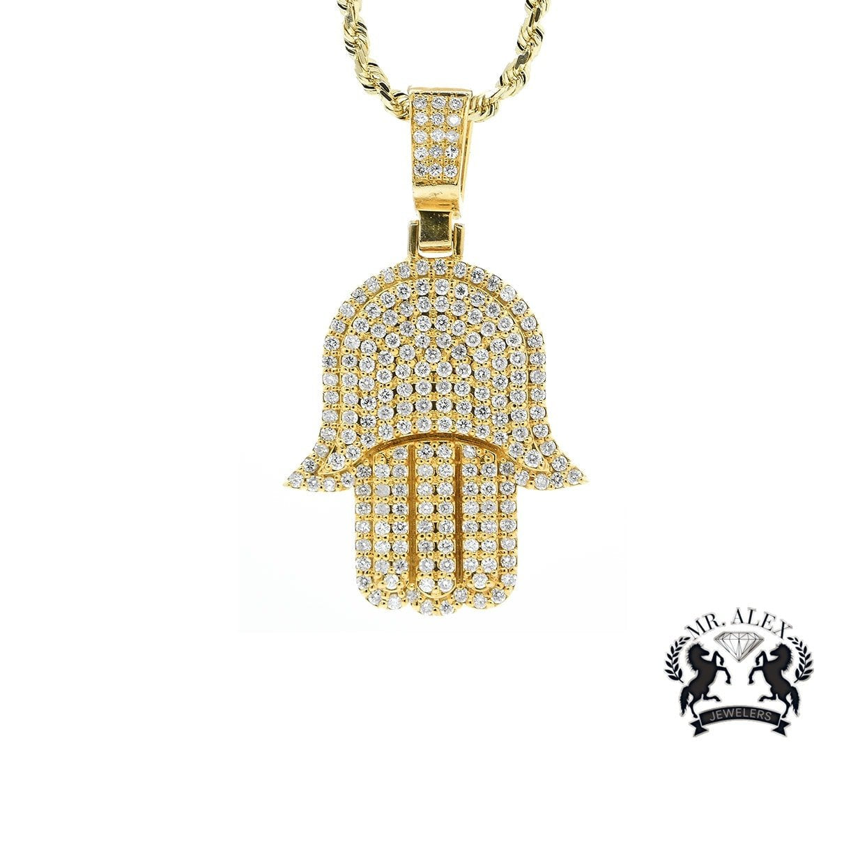 14K Hamsa Big Pendant 5.50ct Yellow Gold - Mr. Alex Jewelry
