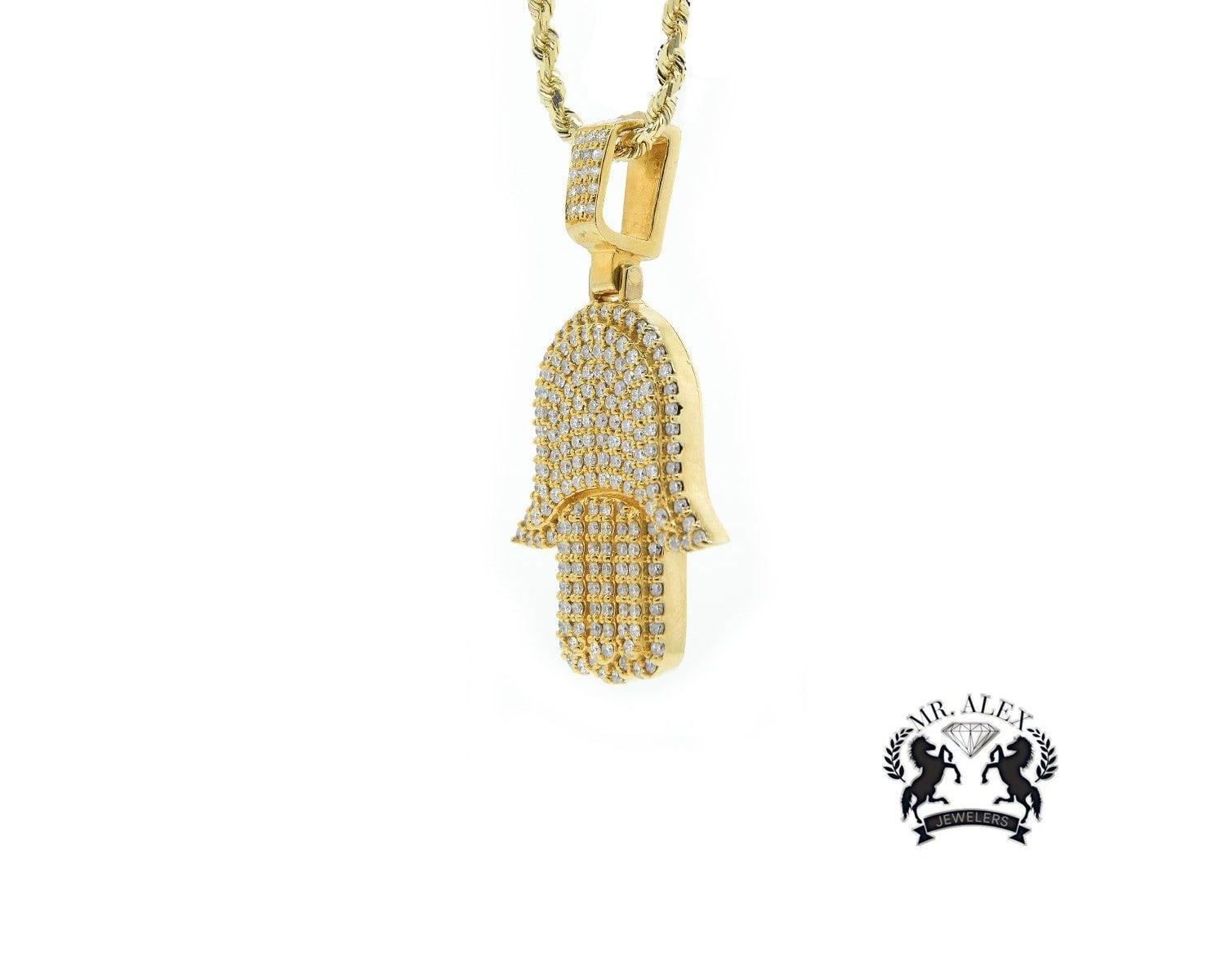 14K Hamsa Big Pendant 5.50ct Yellow Gold - Mr. Alex Jewelry