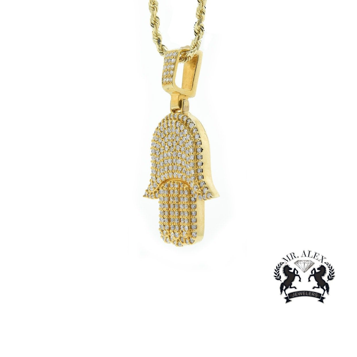 14K Hamsa Big Pendant 5.50ct Yellow Gold - Mr. Alex Jewelry
