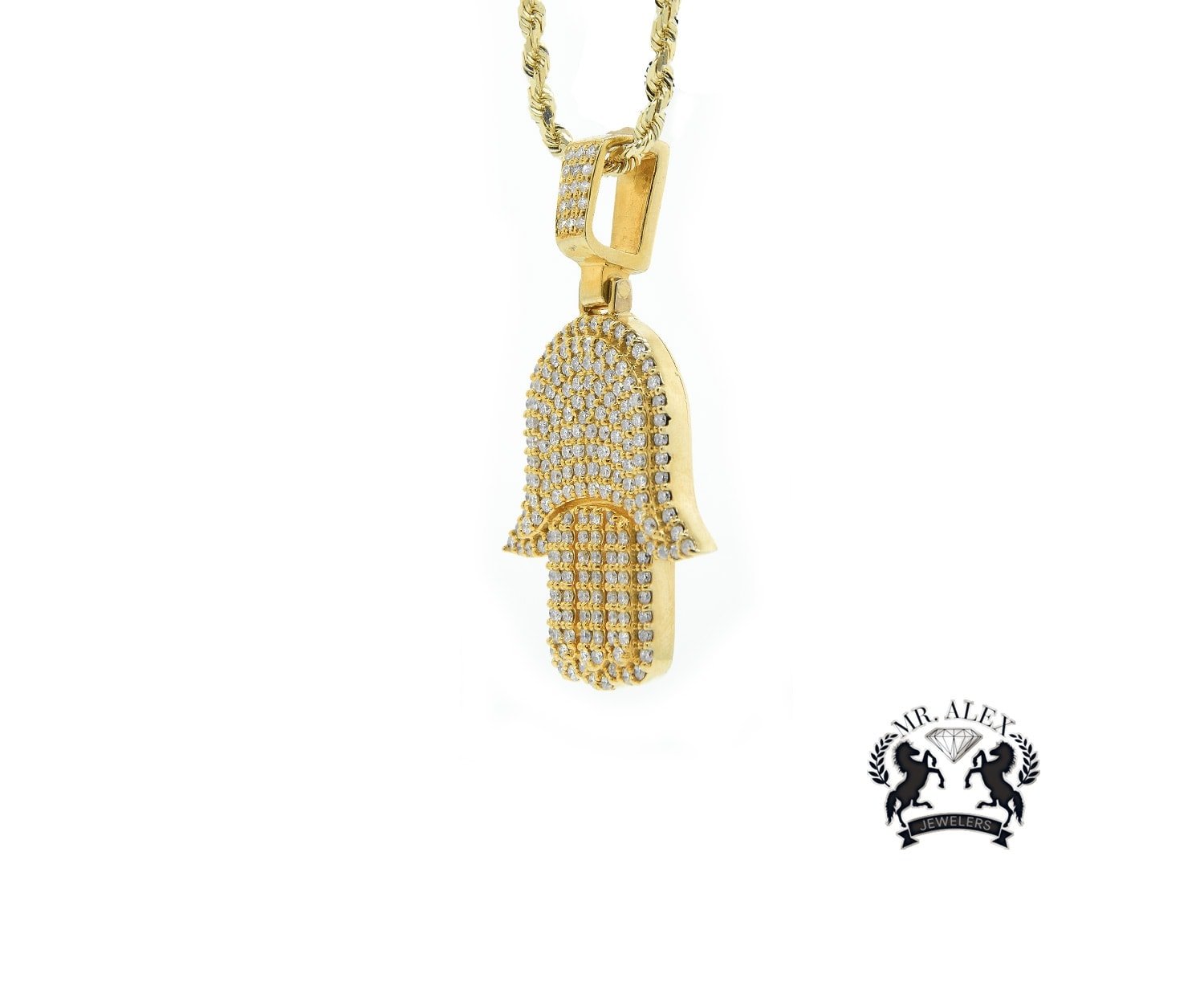 14K Hamsa Big Pendant 5.50ct Yellow Gold - Mr. Alex Jewelry