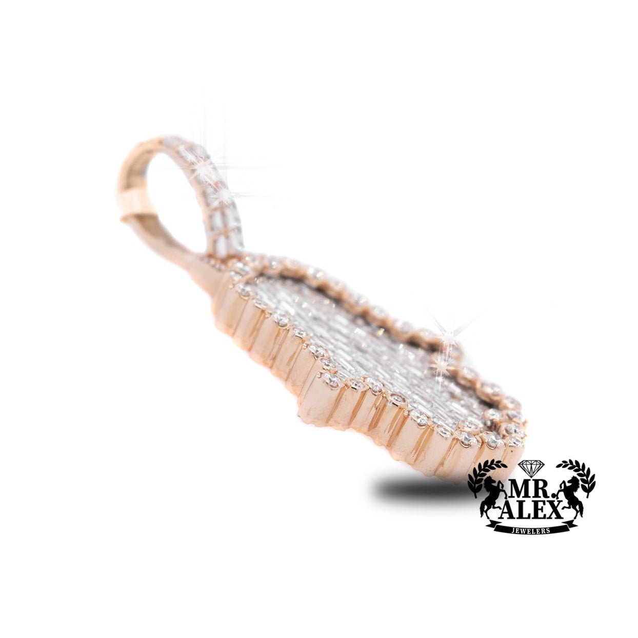 14K Hamsa Diamond Baguette Pendant 5.08ct - Mr. Alex Jewelry