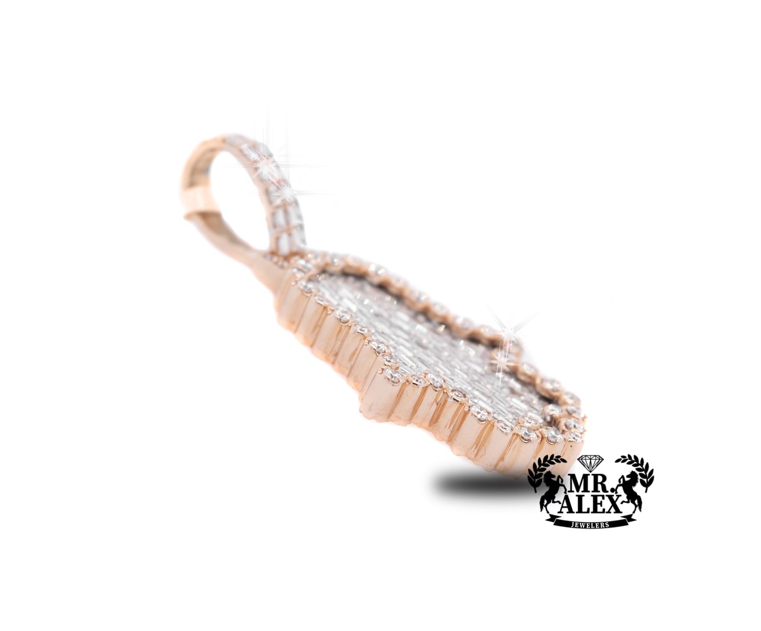 14K Hamsa Diamond Baguette Pendant 5.08ct - Mr. Alex Jewelry