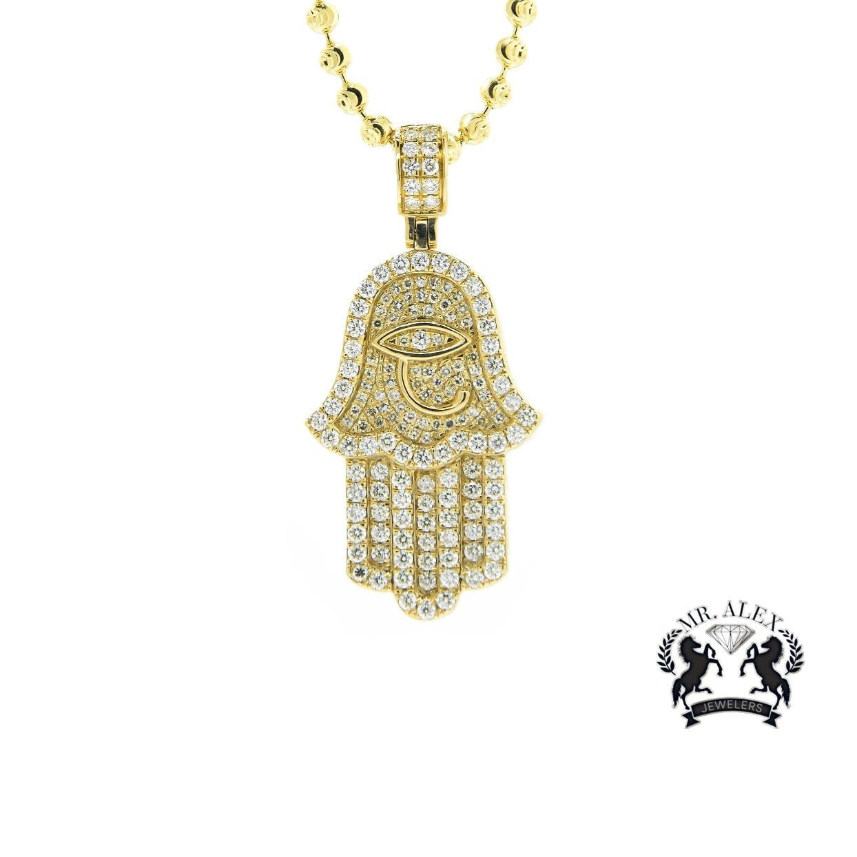 14k Hamsa Pendant 1.85ct Yellow Gold - Mr. Alex Jewelry