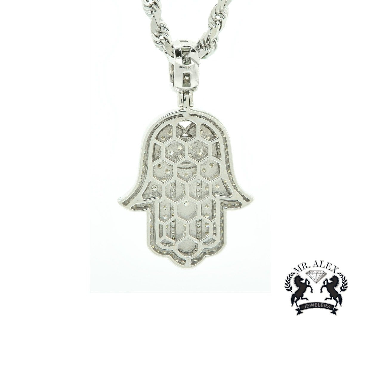 14k Hamsa Pendant 1.90ct White Gold - Mr. Alex Jewelry