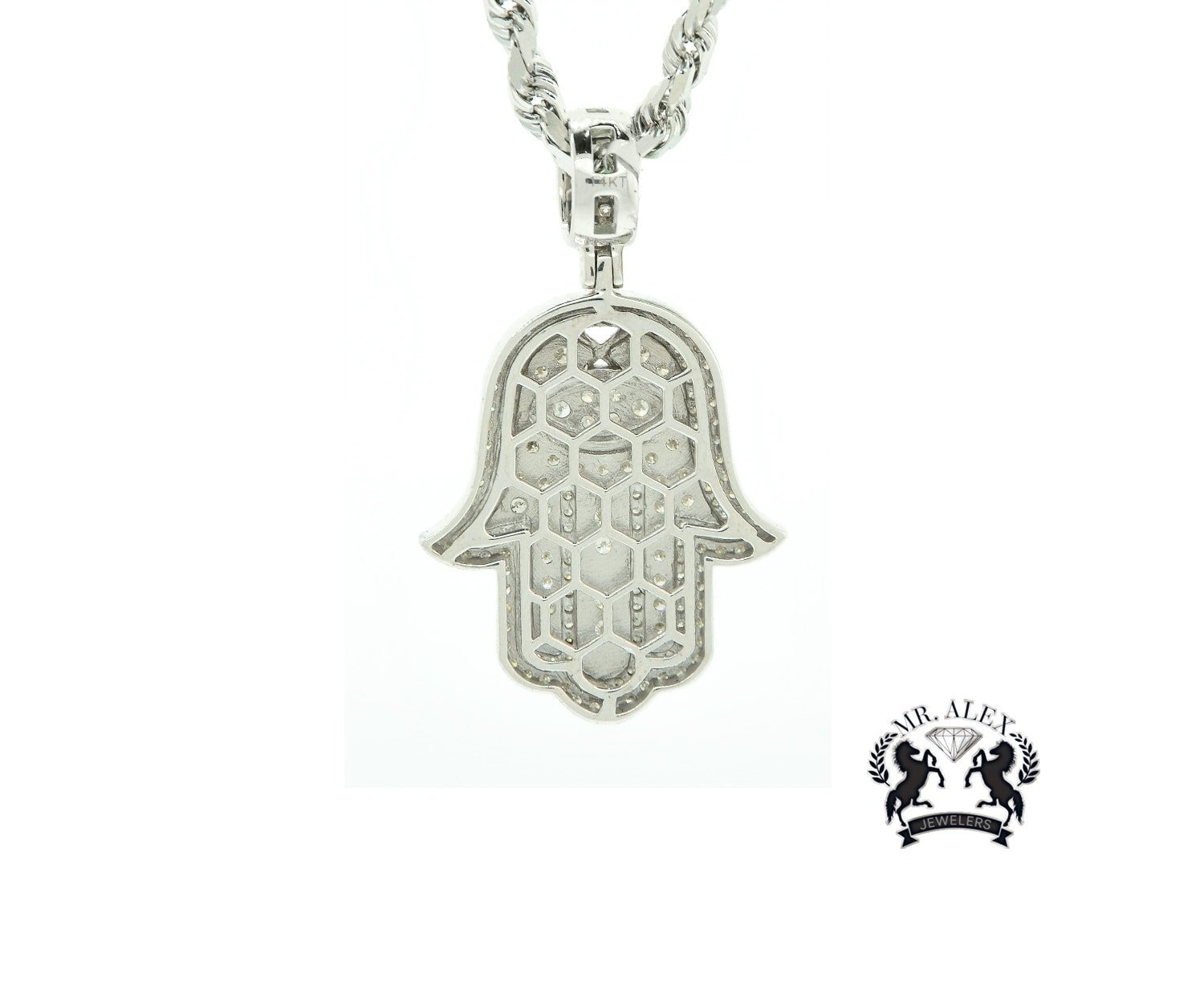 14k Hamsa Pendant 1.90ct White Gold - Mr. Alex Jewelry