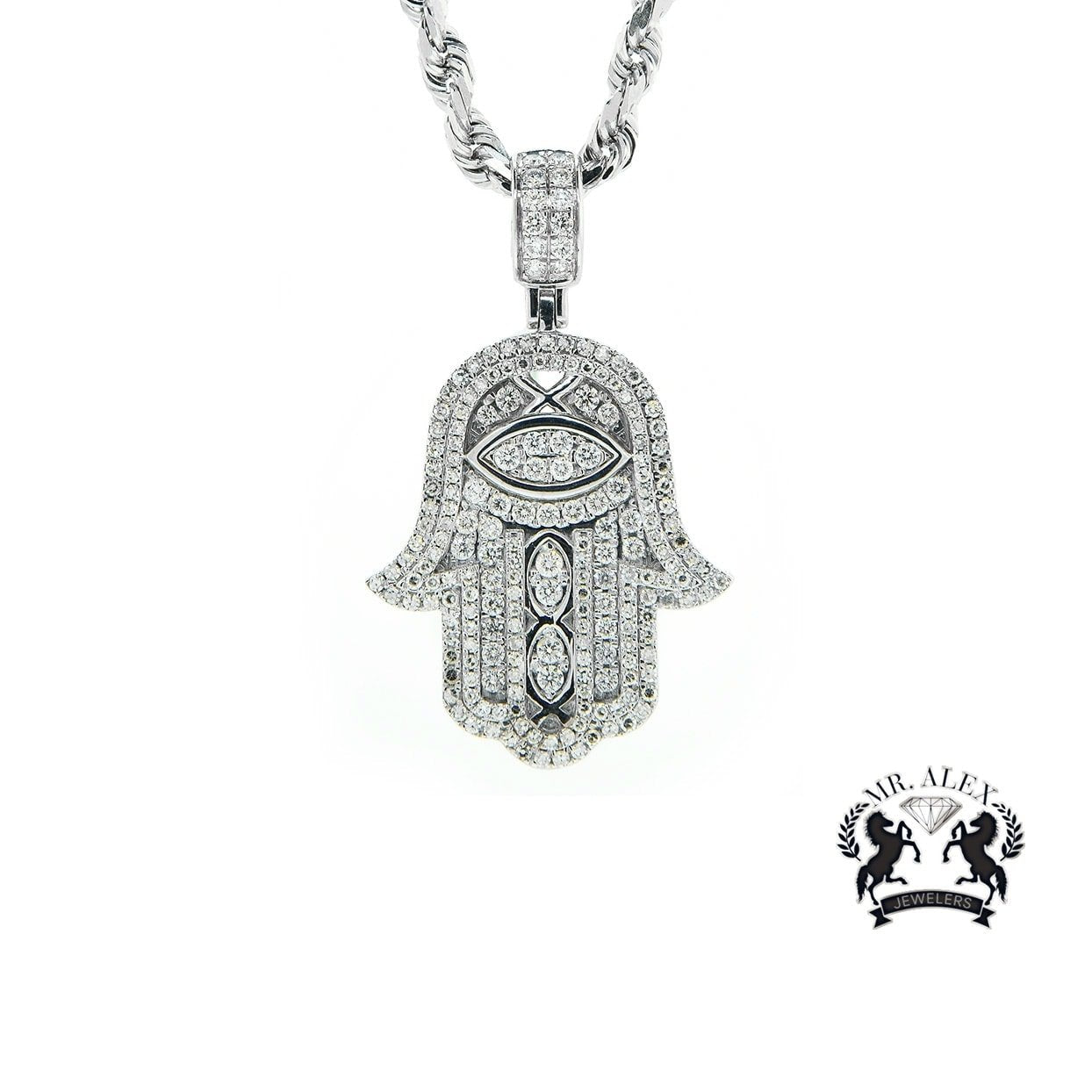 14k Hamsa Pendant 1.90ct White Gold - Mr. Alex Jewelry