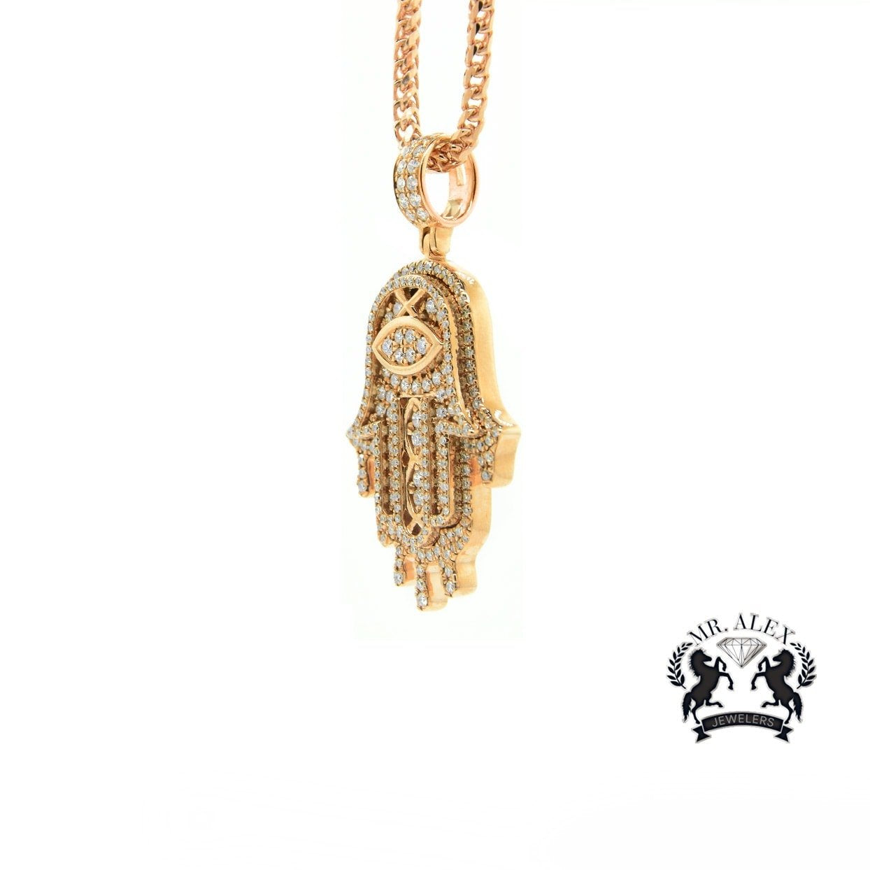 14k Hamsa Pendant 2.10ct Rose Gold - Mr. Alex Jewelry