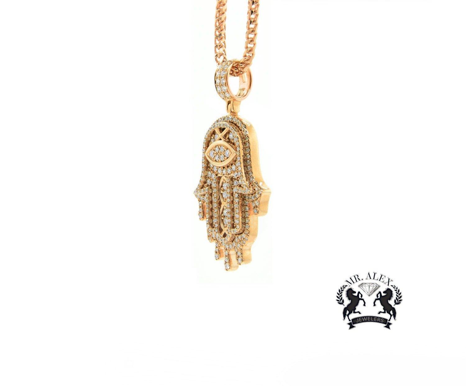 14k Hamsa Pendant 2.10ct Rose Gold - Mr. Alex Jewelry