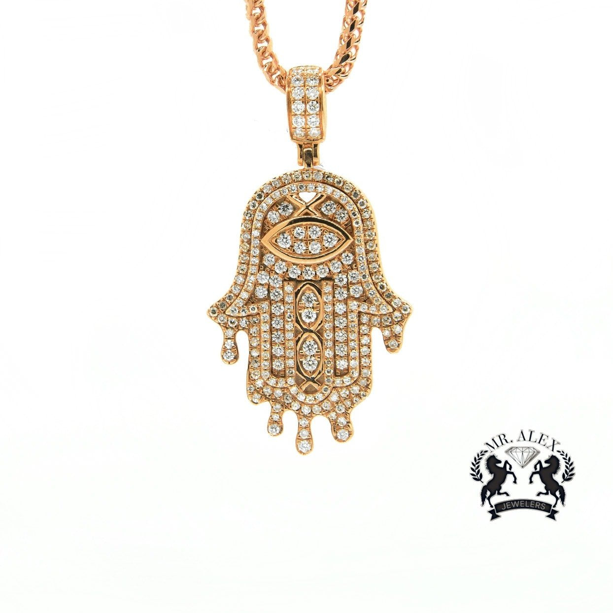 14k Hamsa Pendant 2.10ct Rose Gold - Mr. Alex Jewelry