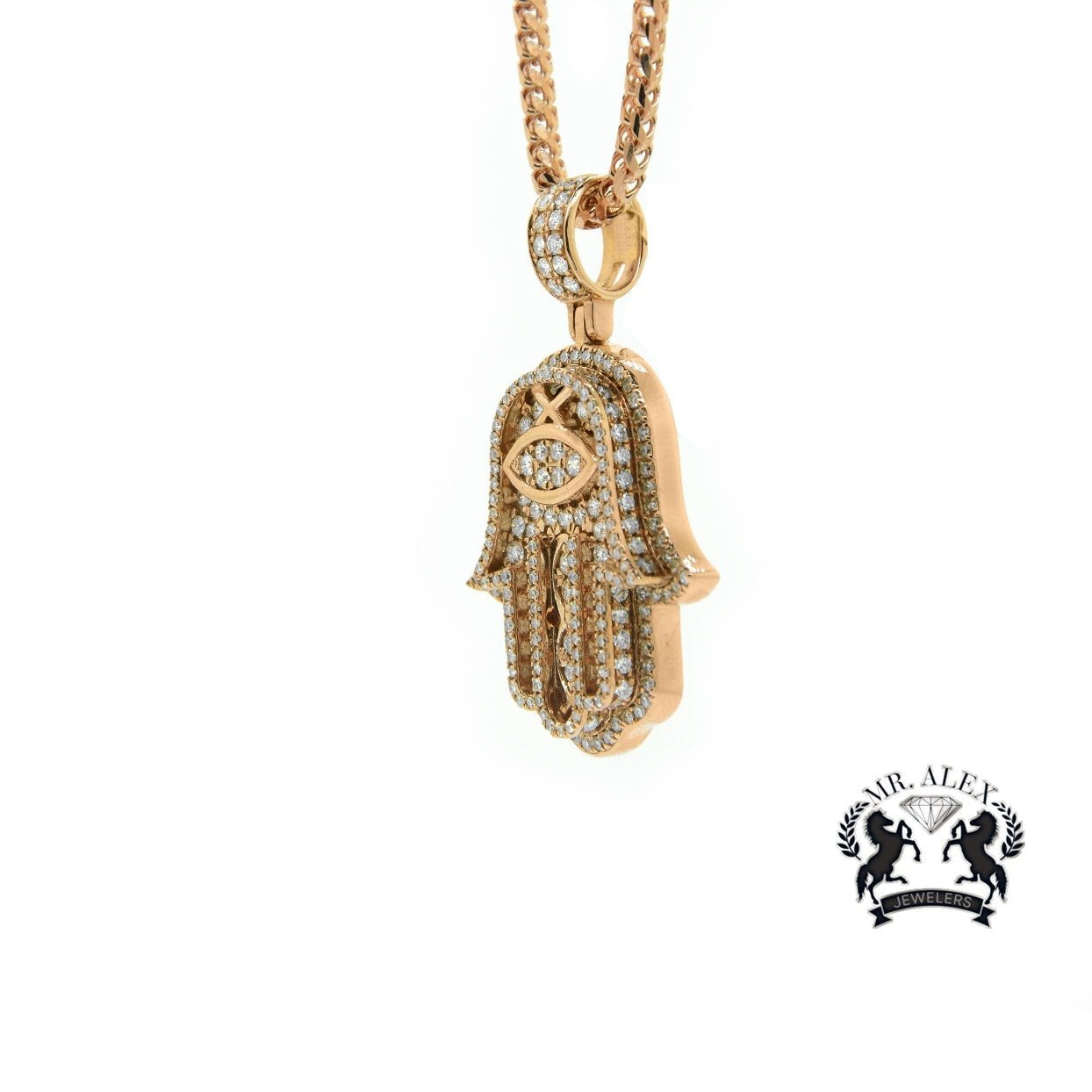 14k Hamsa Pendant 2.40ct Rose Gold - Mr. Alex Jewelry