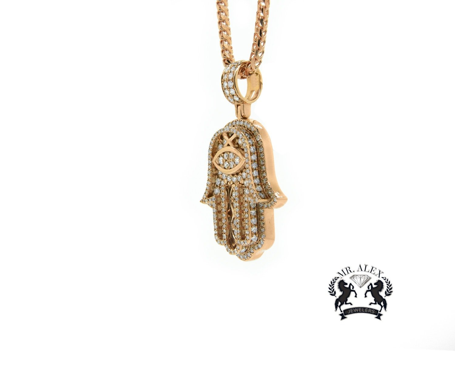 14k Hamsa Pendant 2.40ct Rose Gold - Mr. Alex Jewelry