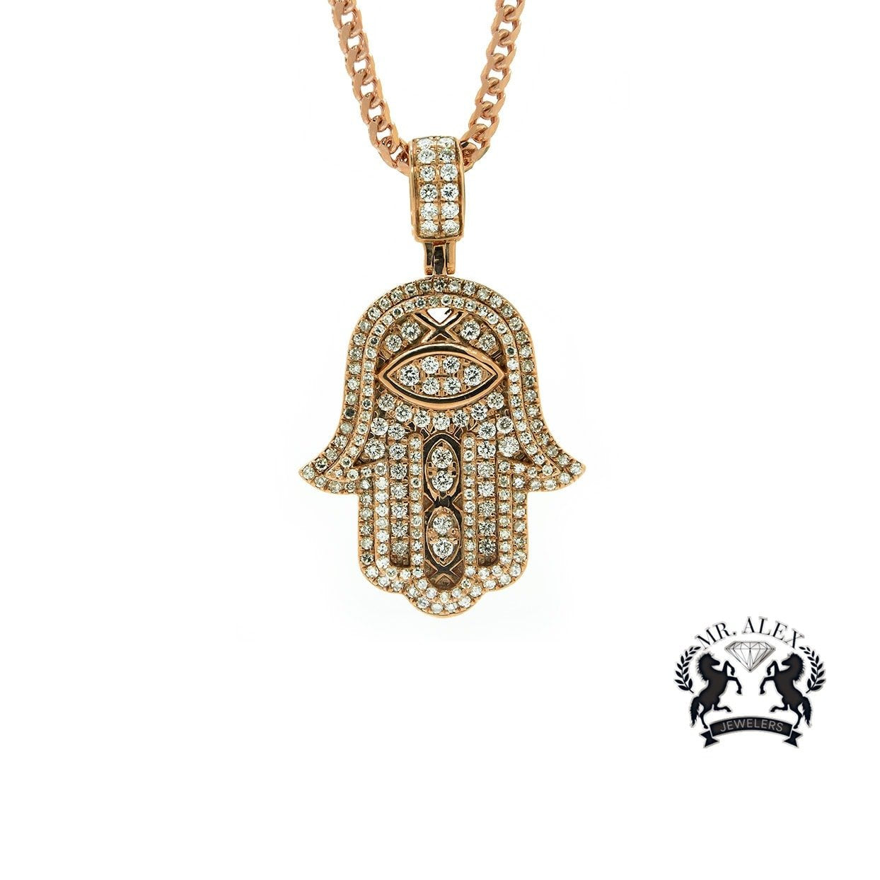 14k Hamsa Pendant 2.40ct Rose Gold - Mr. Alex Jewelry
