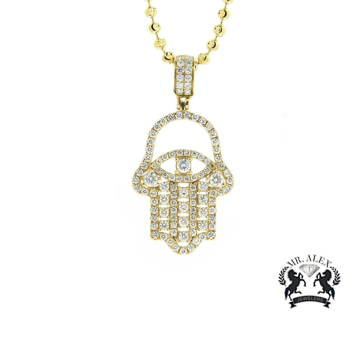 14K Hamsa Pendant 2.69ct Yellow Gold - Mr. Alex Jewelry