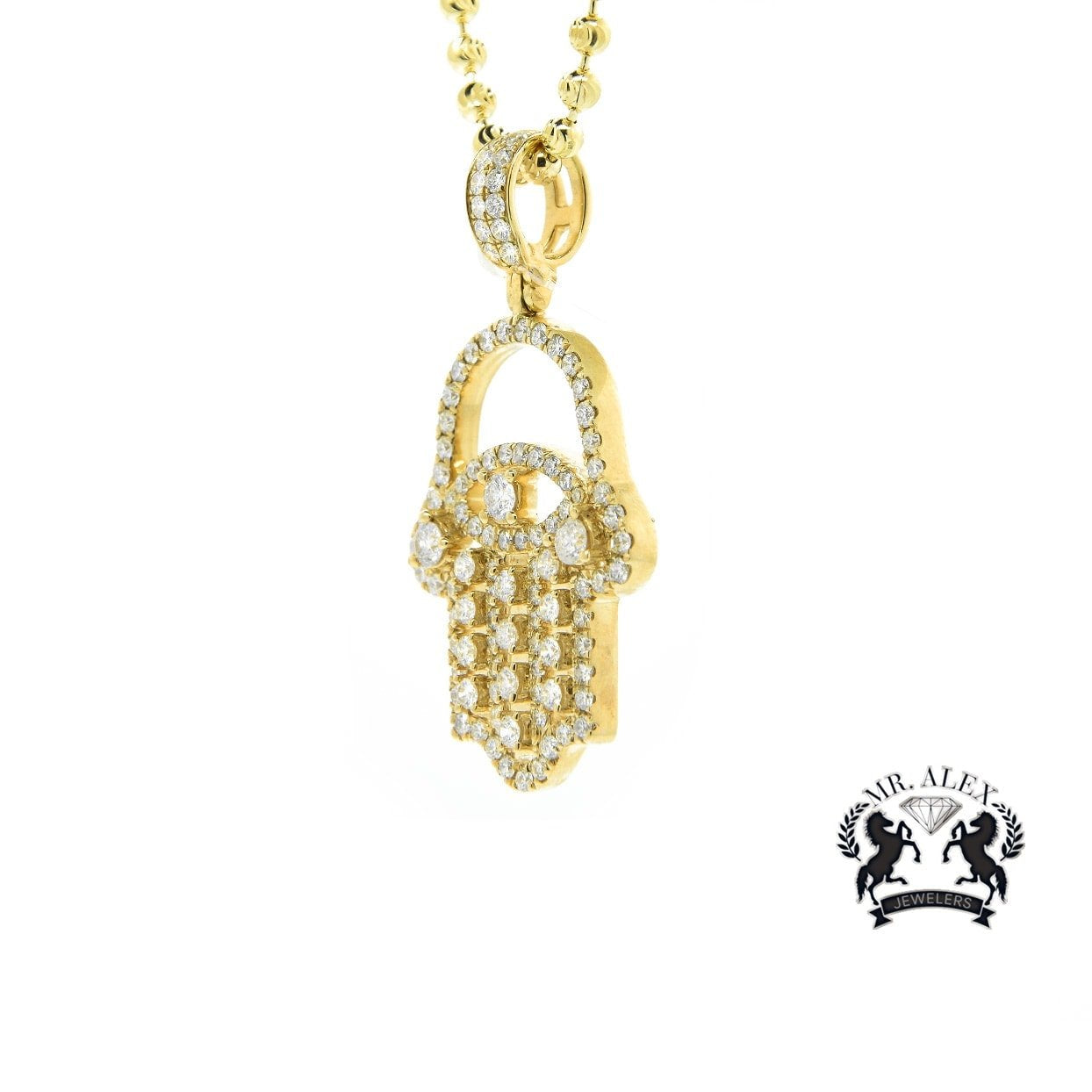 14K Hamsa Pendant 2.69ct Yellow Gold - Mr. Alex Jewelry