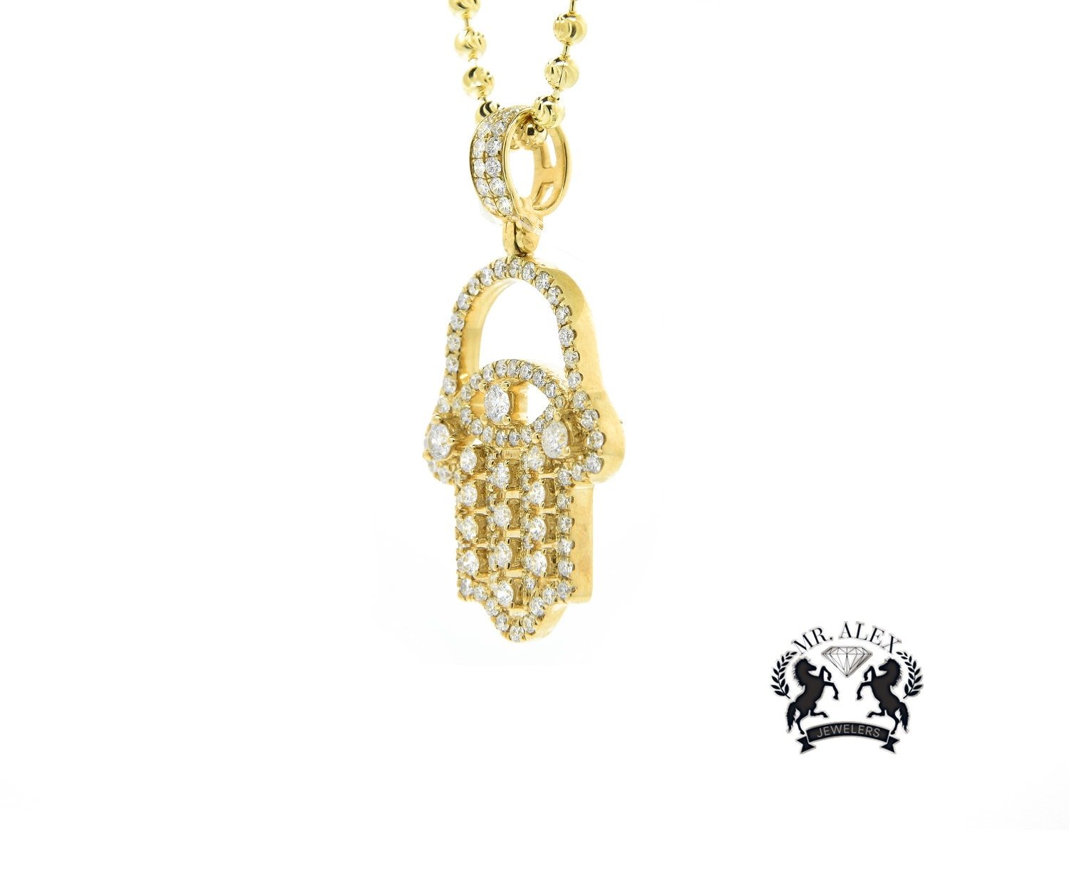 14K Hamsa Pendant 2.69ct Yellow Gold - Mr. Alex Jewelry
