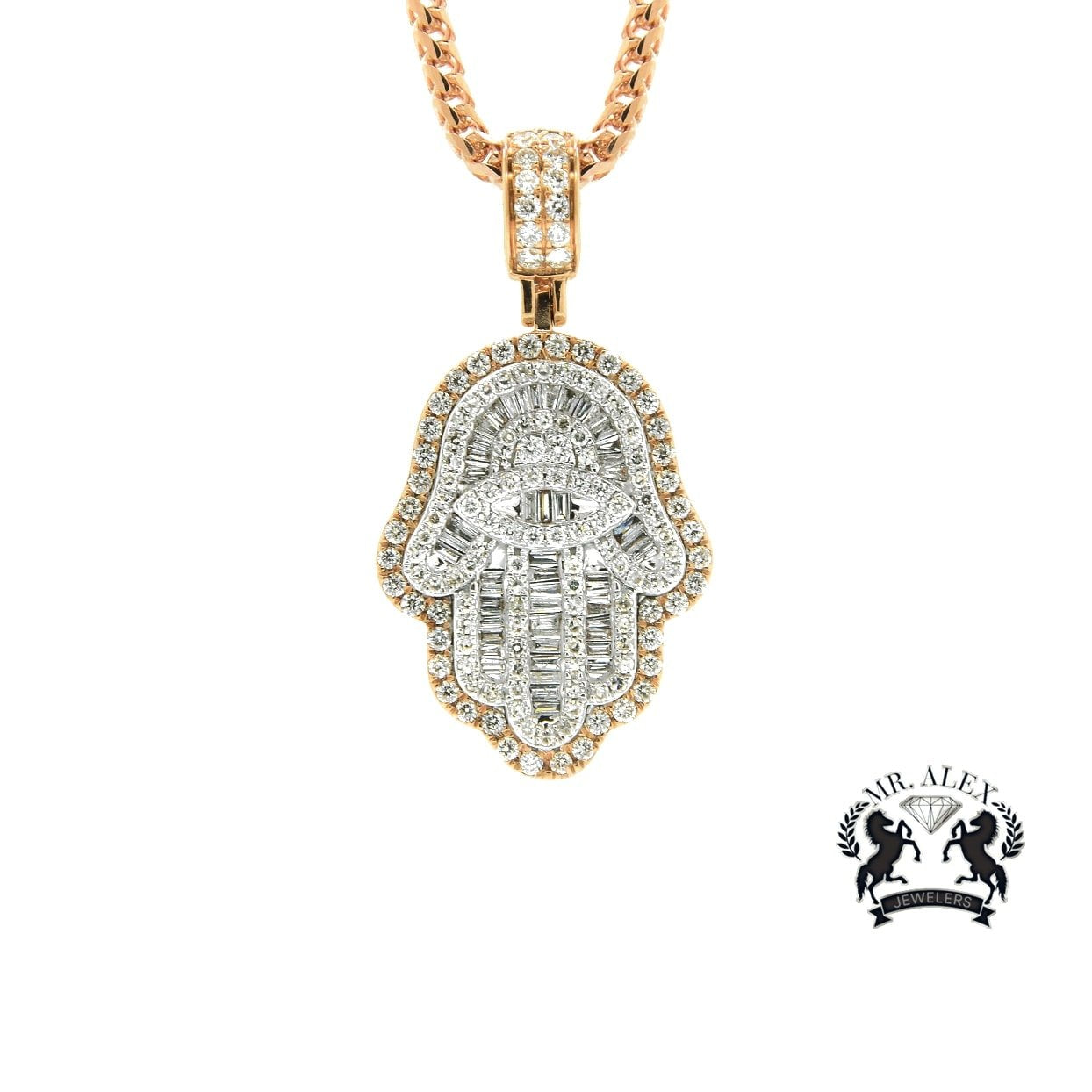 14k Hamsa Pendant 2.75ct Rose Gold - Mr. Alex Jewelry