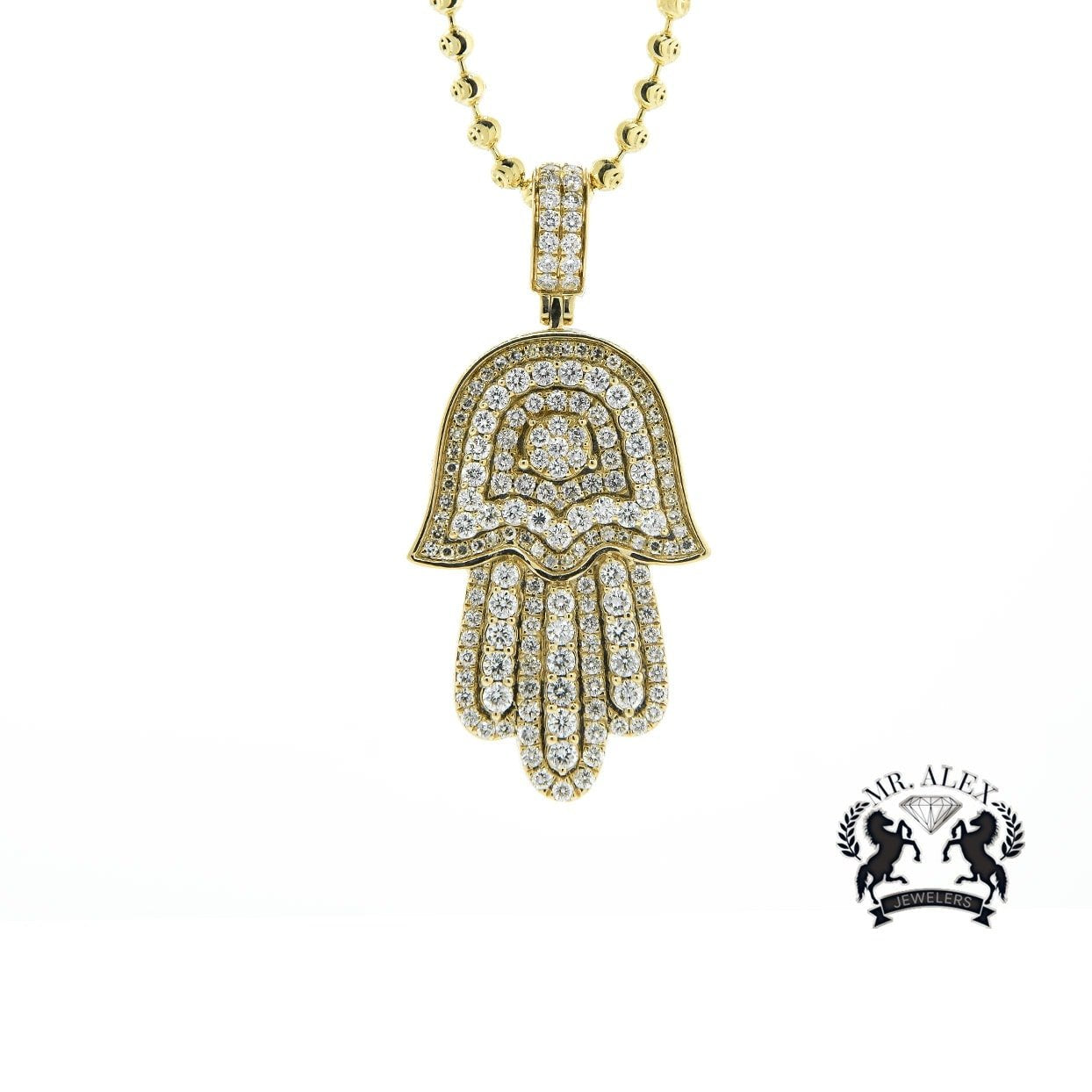 14k Hamsa Pendant 3.65ct Yellow Gold - Mr. Alex Jewelry