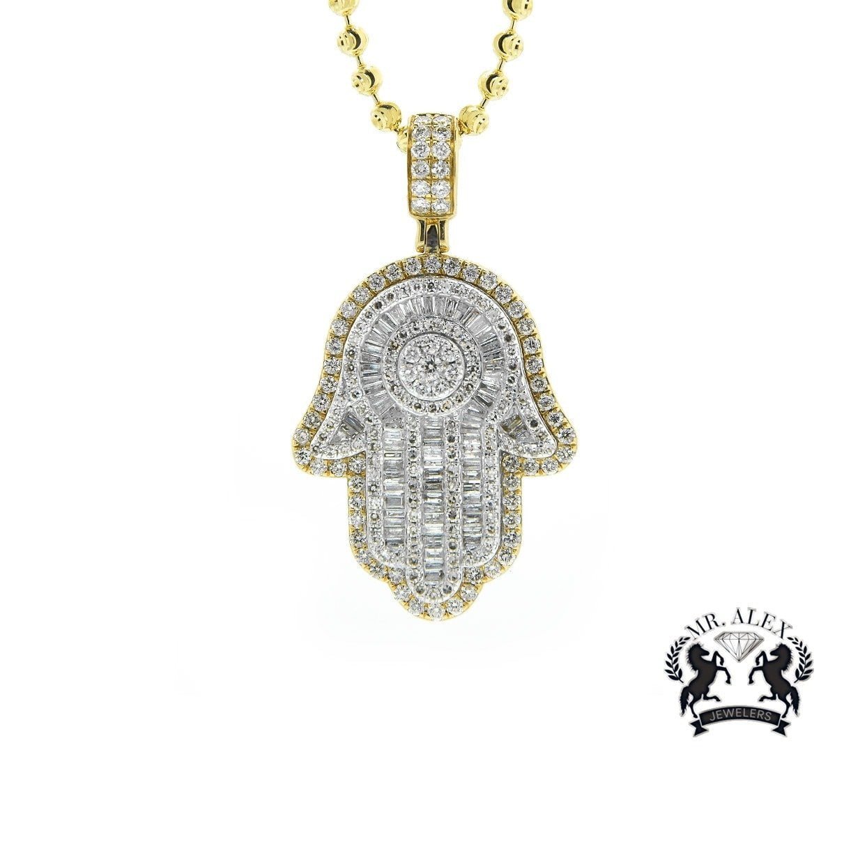 14k Hamsa Pendant 4.0ct Yellow Gold - Mr. Alex Jewelry