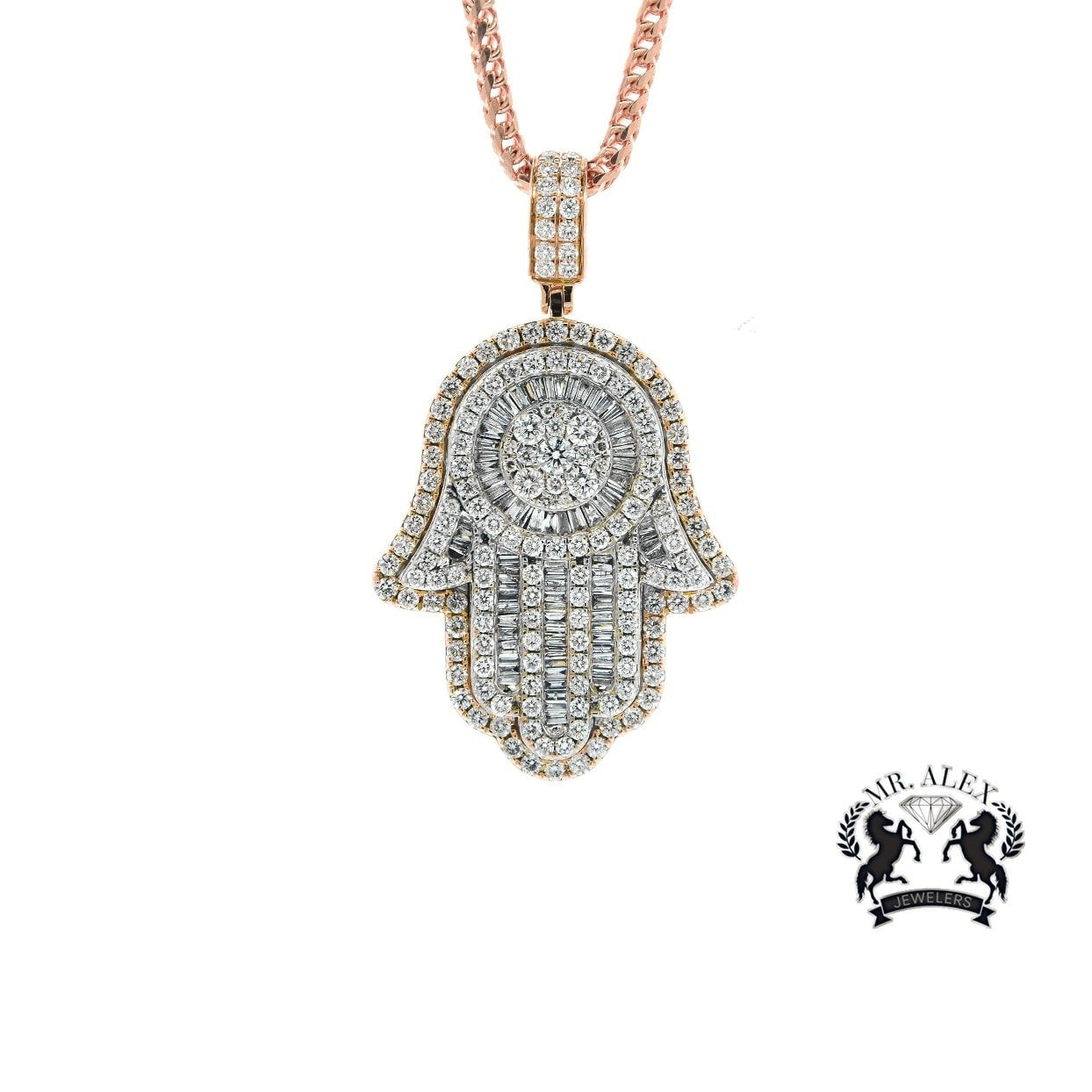 14k Hamsa Pendant 5.50ct Rose Gold - Mr. Alex Jewelry