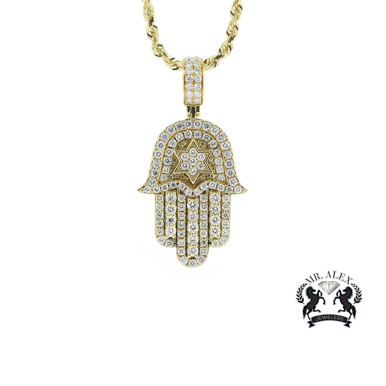 14k Hamsa Star Pendant 3.35ct Yellow Gold - Mr. Alex Jewelry