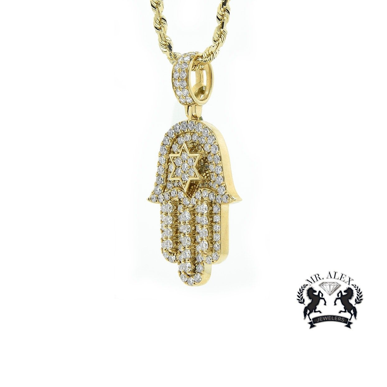 14k Hamsa Star Pendant 3.35ct Yellow Gold - Mr. Alex Jewelry