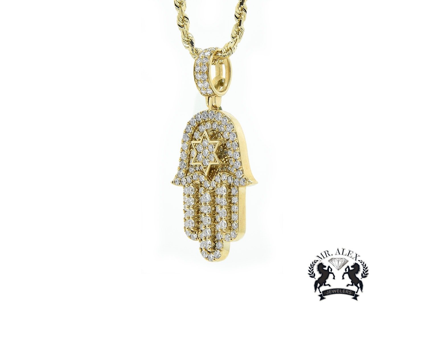 14k Hamsa Star Pendant 3.35ct Yellow Gold - Mr. Alex Jewelry