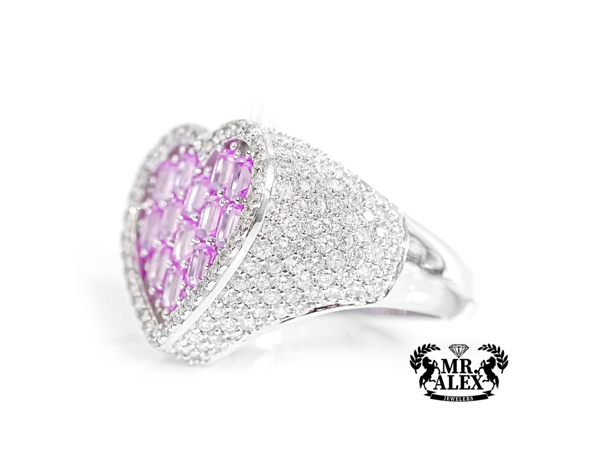 14k Heart-Shaped Pink Emerald & Diamond Ring 2.75ct - Mr. Alex Jewelry