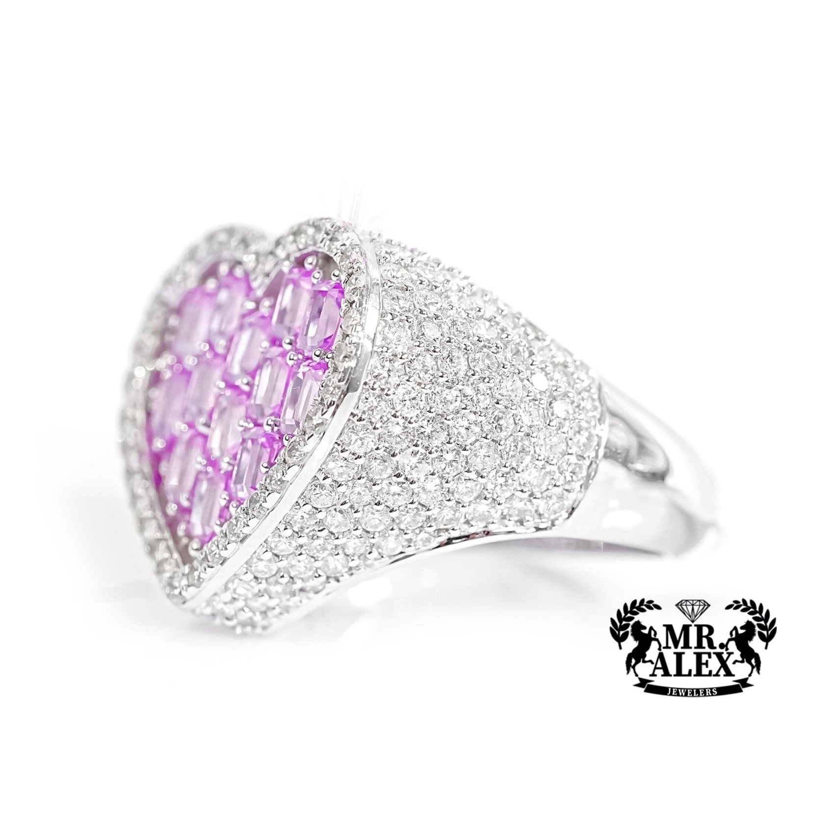 14k Heart-Shaped Pink Emerald & Diamond Ring 2.75ct - Mr. Alex Jewelry