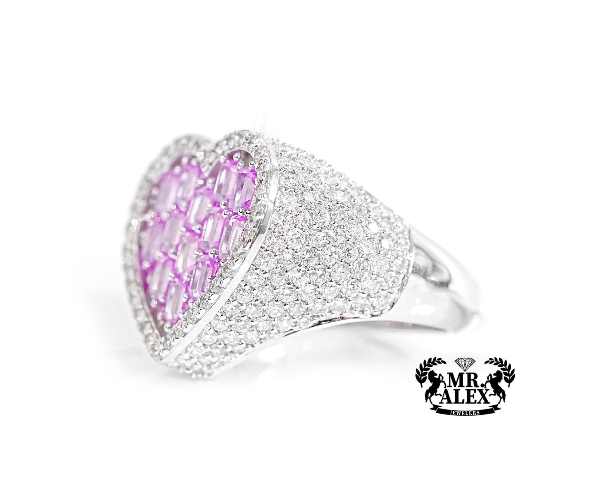 14k Heart-Shaped Pink Emerald & Diamond Ring 2.75ct - Mr. Alex Jewelry