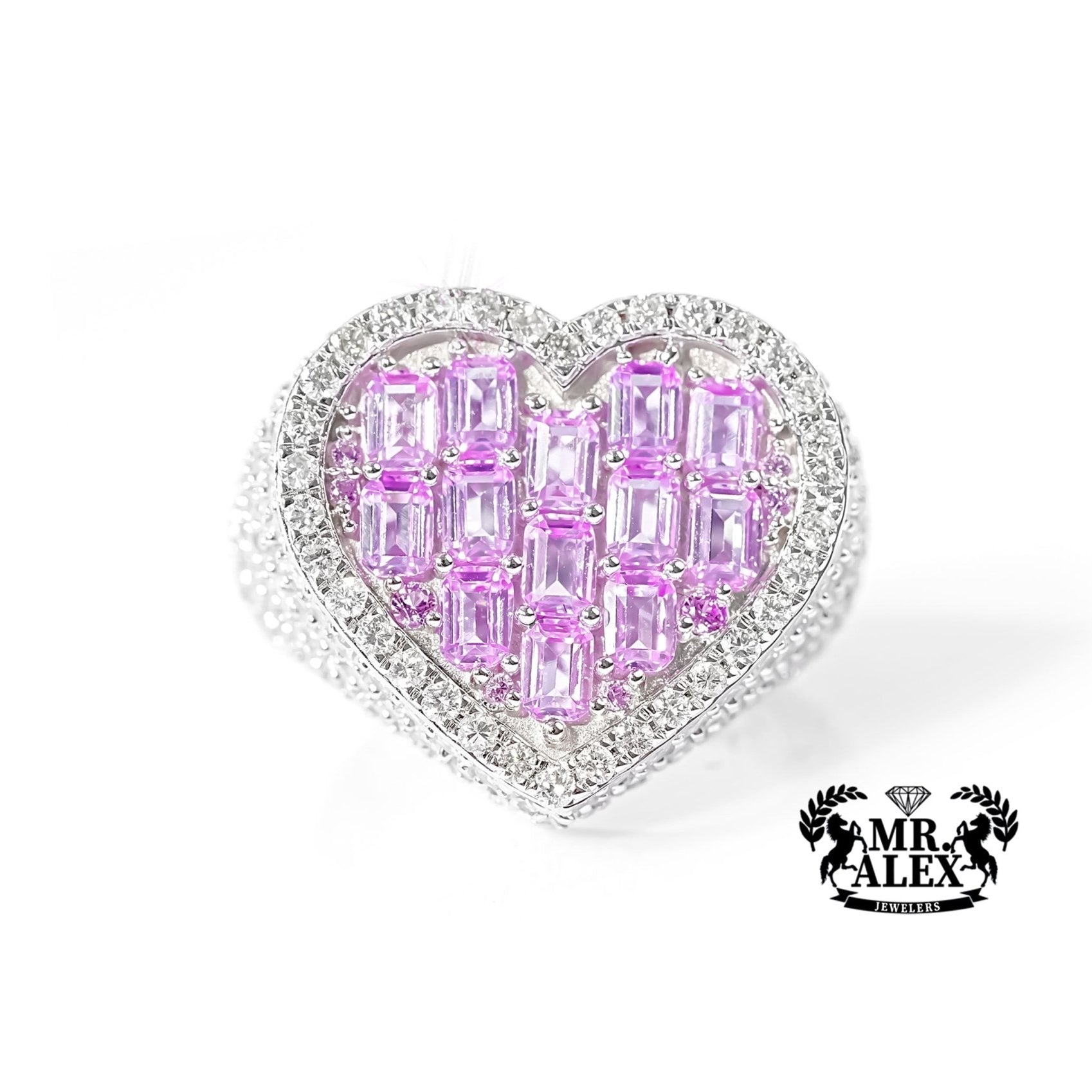 14k Heart-Shaped Pink Emerald & Diamond Ring 2.75ct - Mr. Alex Jewelry
