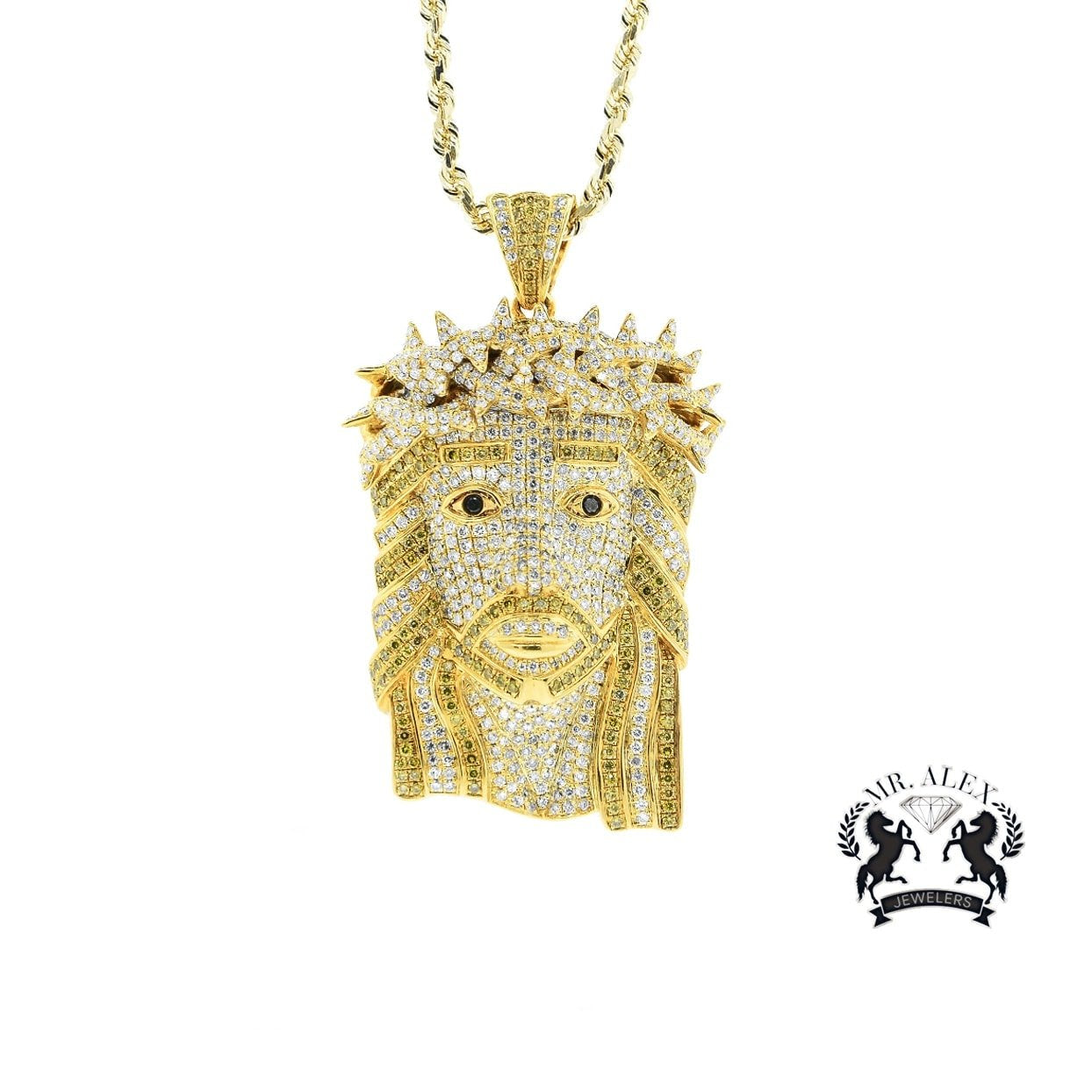 14K Jesus Pendant 6.82CT Yellow Gold - Mr. Alex Jewelry