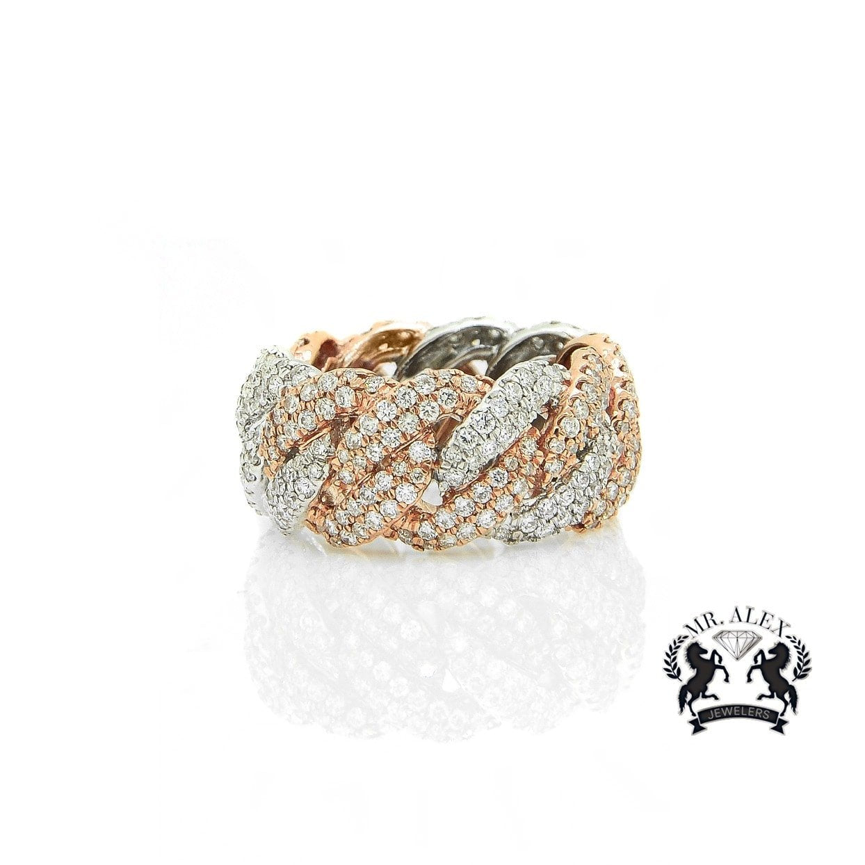 14K Miami Cuban Link Diamond Ring 3.40ct - Mr. Alex Jewelry