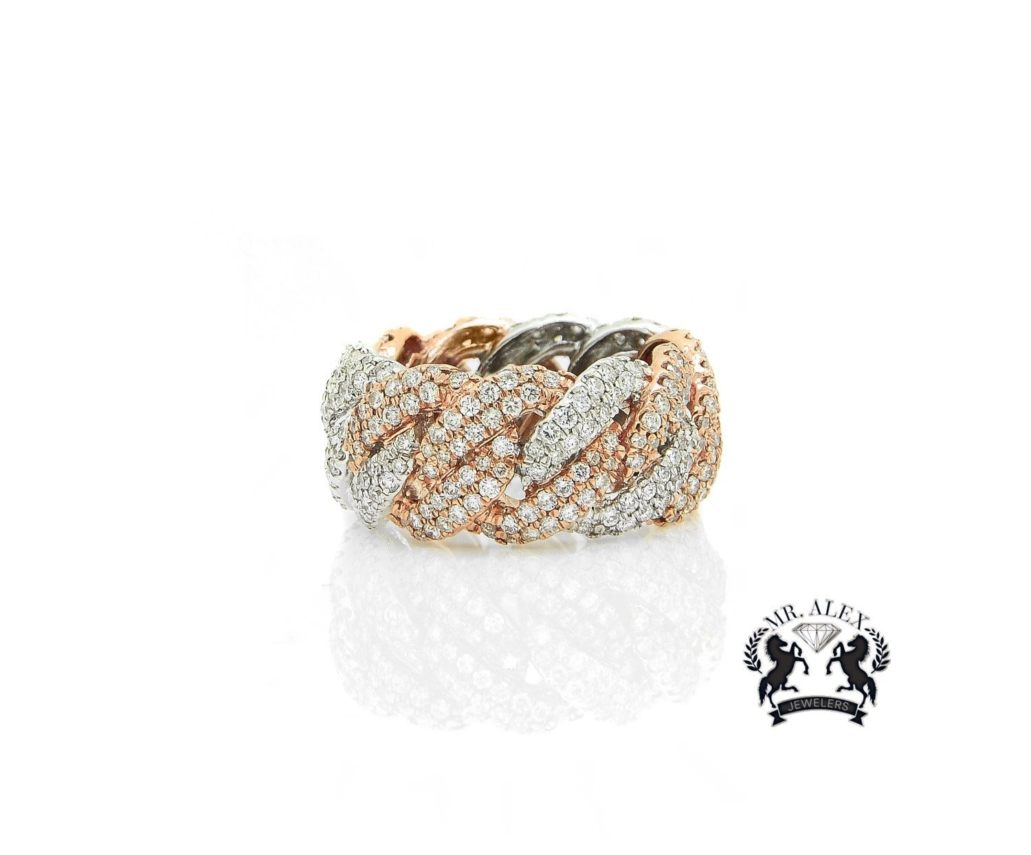 14K Miami Cuban Link Diamond Ring 3.40ct - Mr. Alex Jewelry