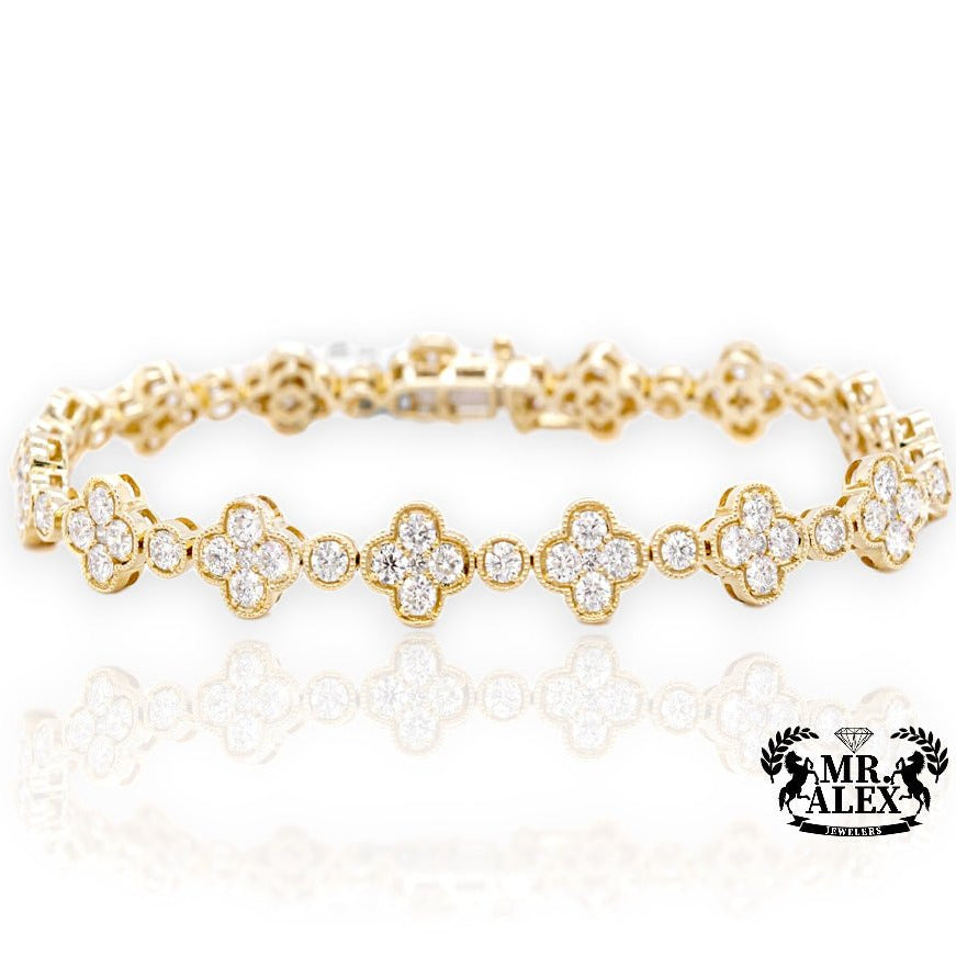 14k Mini Clover Diamond Bracelet 4.55ct - Mr. Alex Jewelry