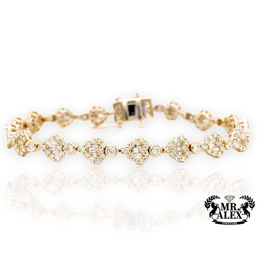 14k Mini Hearts Baguette Bracelet 4.50ct - Mr. Alex Jewelry