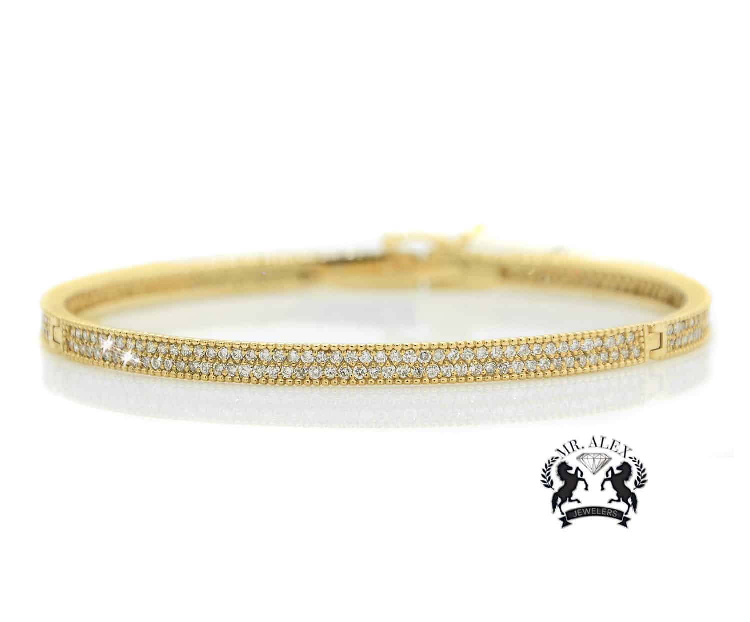 14k Prong Diamond Bracelet Bangle Yellow Gold 2.26ct - Mr. Alex Jewelry