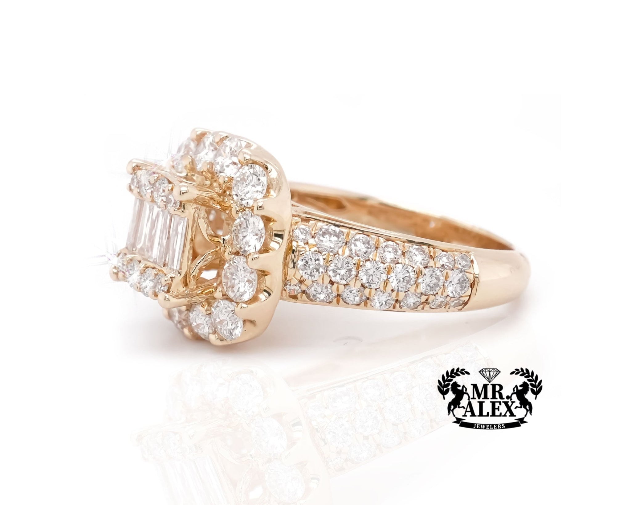 14K Radiant Halo Diamond Ring 3.00ct - Mr. Alex Jewelry