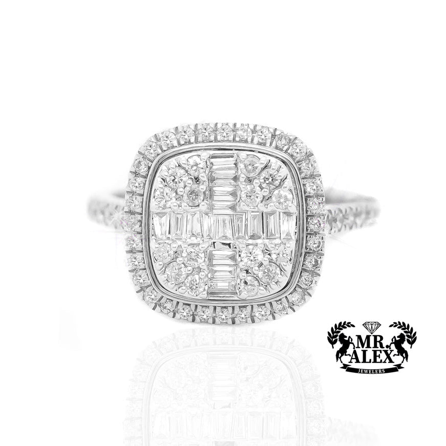 14k Rectangular Halo Diamond Ring 0.85ct - Mr. Alex Jewelry