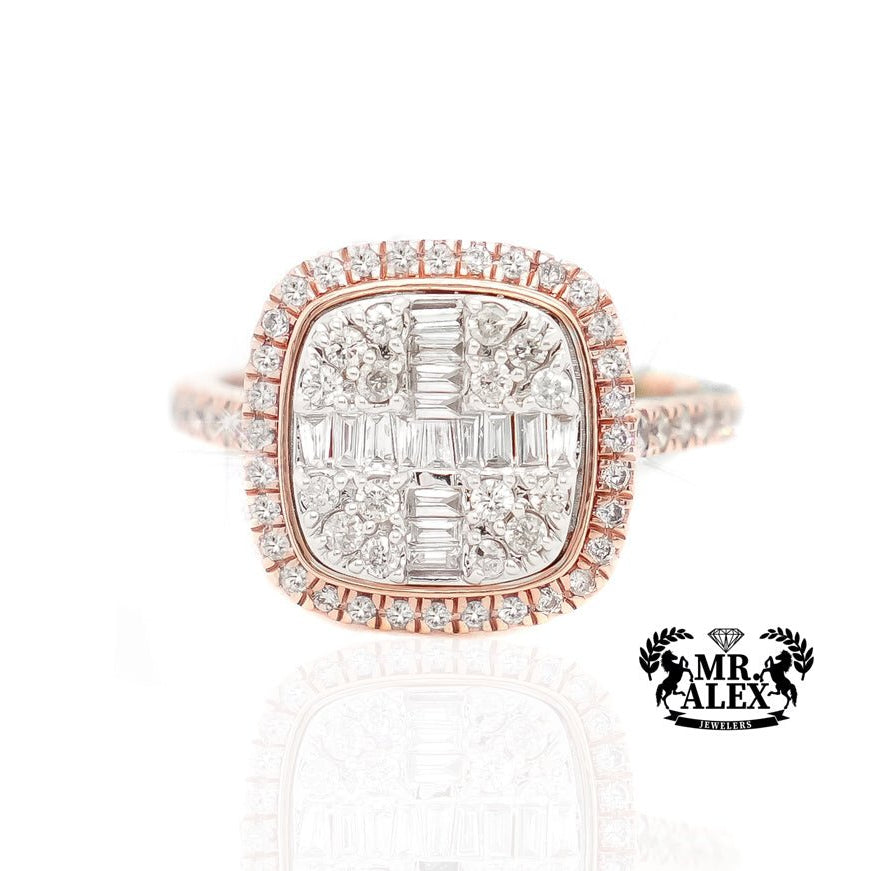 14k Rectangular Halo Diamond Ring 0.85ct - Mr. Alex Jewelry