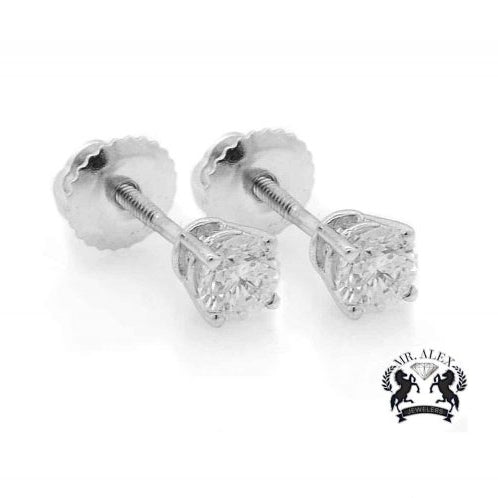 14K Round Cluster Earrings 0.60CT White Gold - Mr. Alex Jewelry