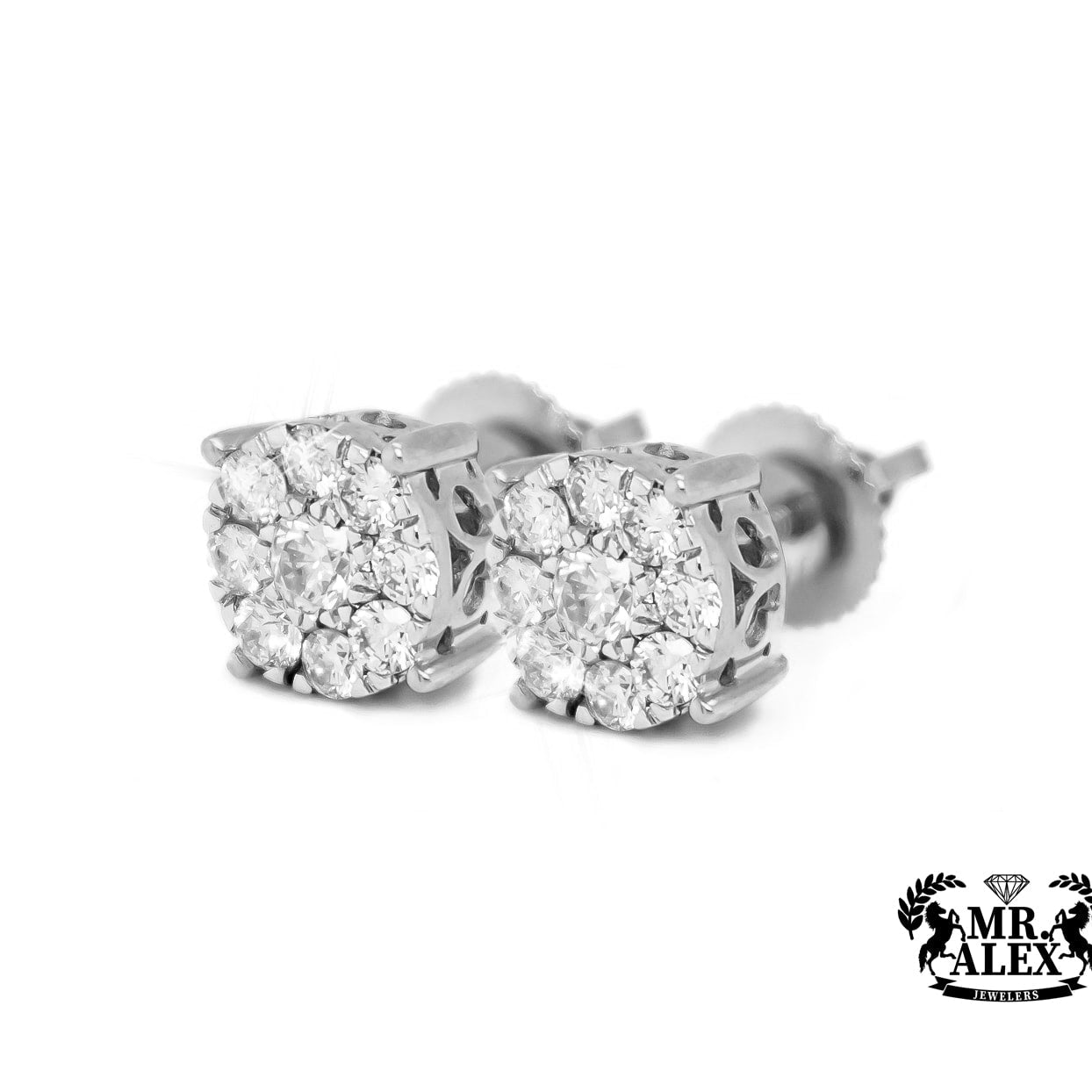 14K Round Flower Cluster Diamond Earrings - Mr. Alex Jewelry