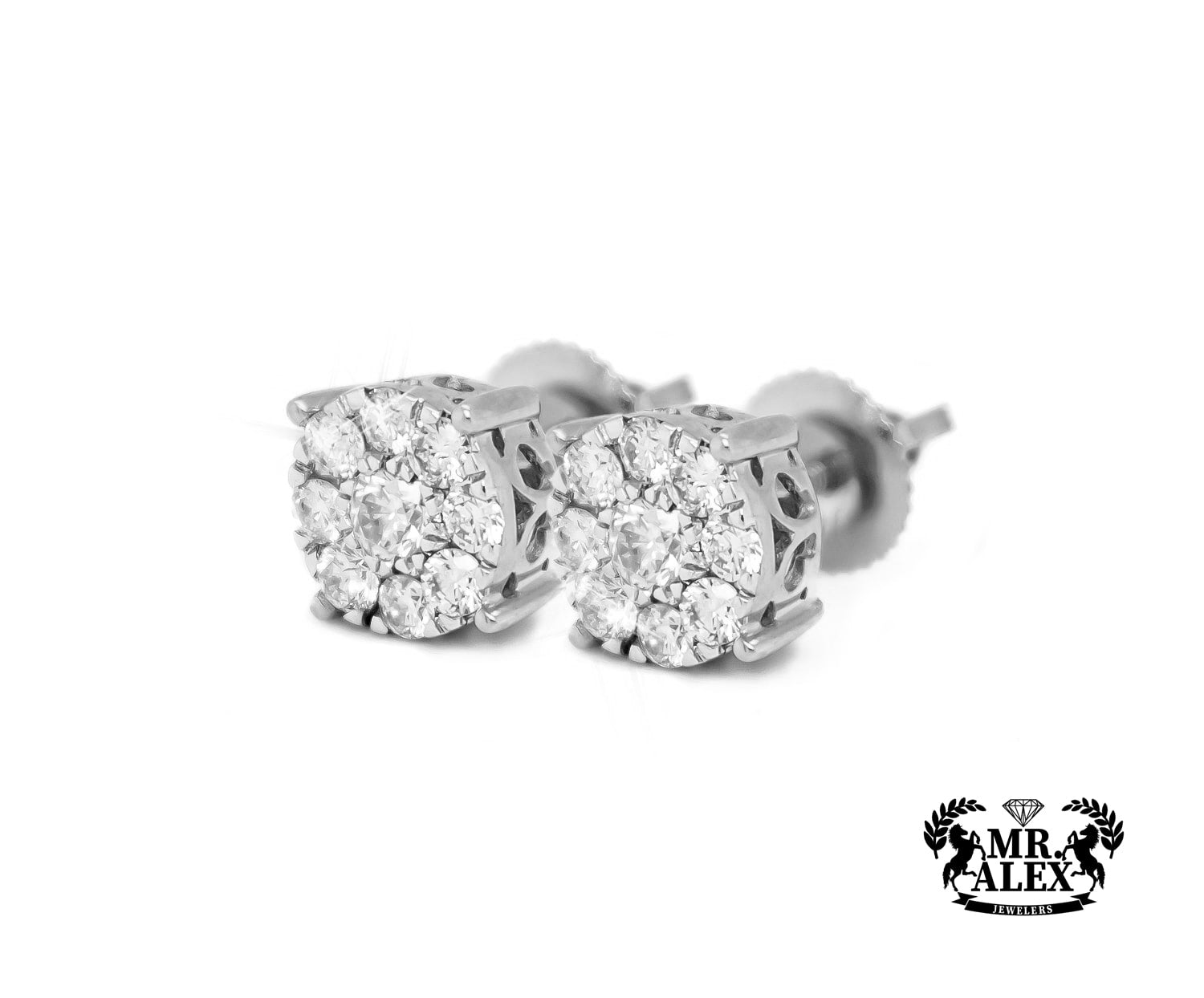 14K Round Flower Cluster Diamond Earrings - Mr. Alex Jewelry
