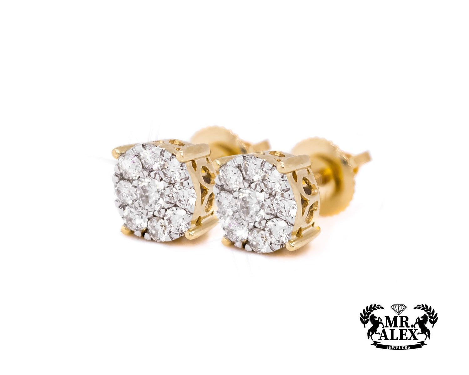 14K Round Flower Cluster Diamond Earrings - Mr. Alex Jewelry
