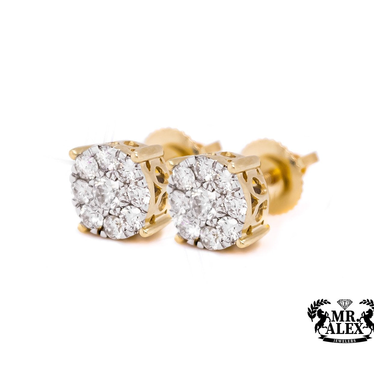 14K Round Flower Cluster Diamond Earrings - Mr. Alex Jewelry