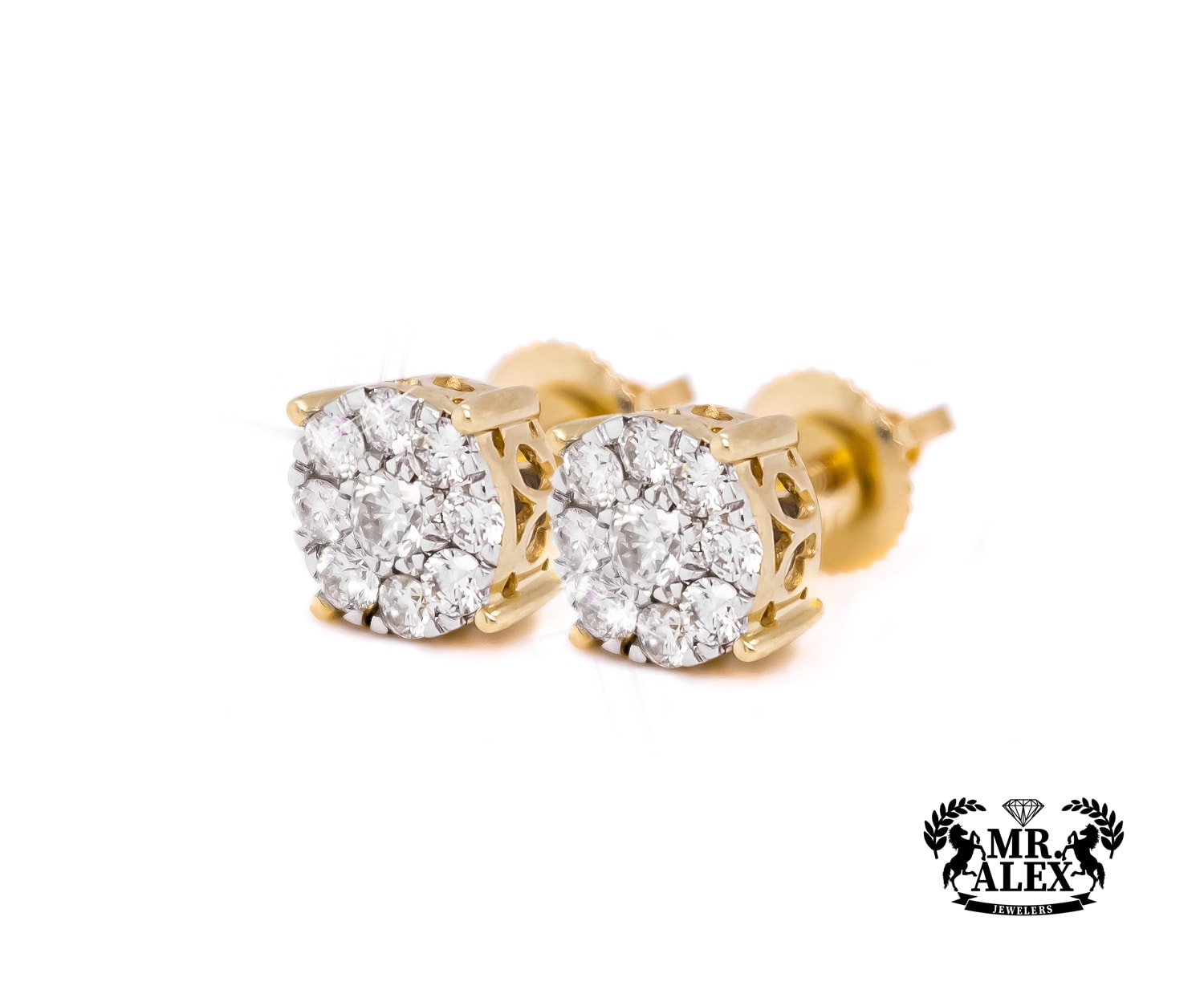 14K Round Flower Cluster Diamond Earrings - Mr. Alex Jewelry